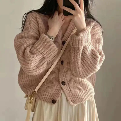 MEXZT Vintage Harajuku Women Casual Cardigan Sweater Autumn Winter Loose Long Sleeve Korean Tops Female Preppy Style Y2k Sweater