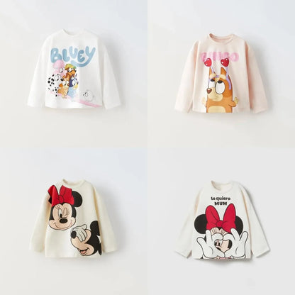 Cartoon Cute Disney Printed Kids Long Sleeve T-shirts Tops Round Collar Pullover Children Sweatshirt Autumn Clothing Girl Blouse