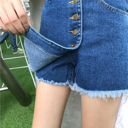 Pencil Skirt High Waist A-line Culottes Irregular Shorts Korean Style 2024 Summer Women Denim Short Pants New Vintage Clothing