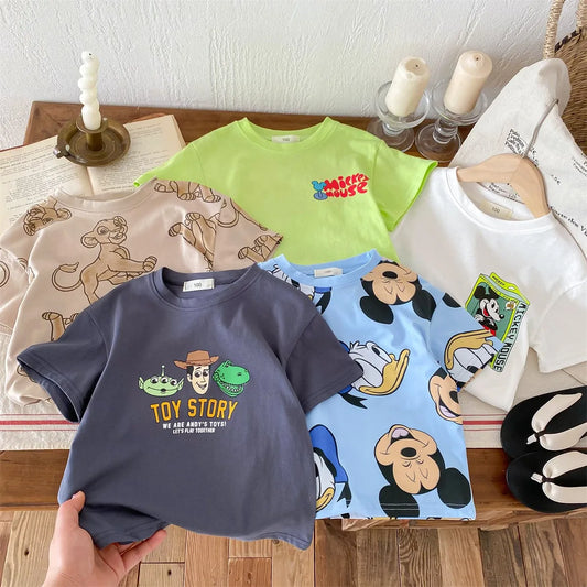 2024 New Summer Boys T-shirt Printed Cartoon Fashion Loose Short Sleeve Tops Children Clothes Baby Round Collar Tees 9m-6y