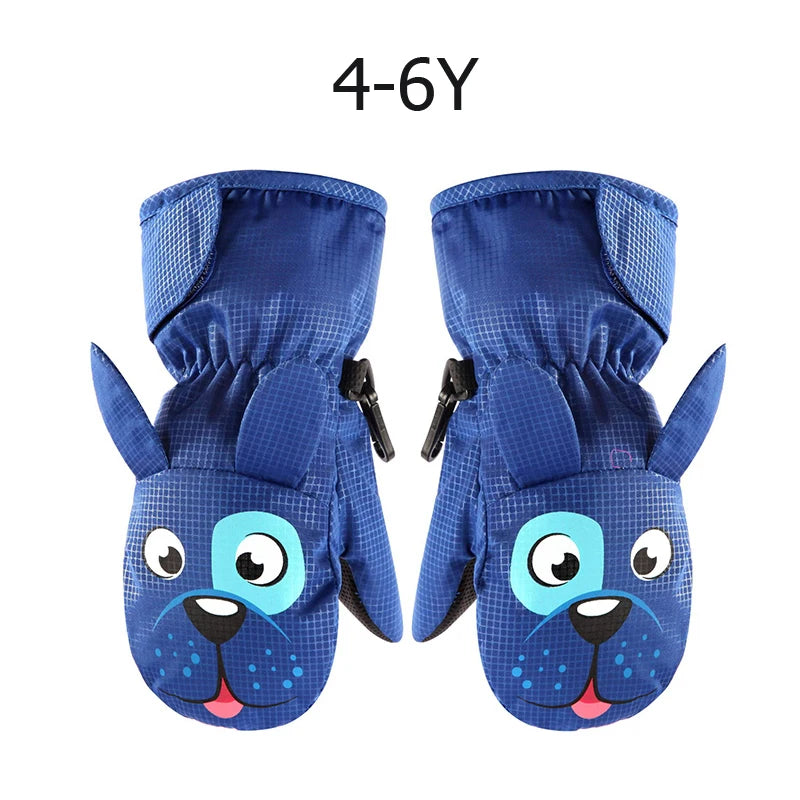 Cute Baby Winter Gloves for Skiing Cartoon Dog Bunny Waterproof Children Ski Gloves Snowboard Outdoor Winter Kids Mittens 1-6Y