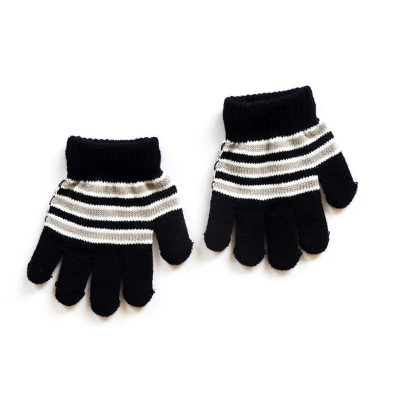 Baby Boys Girls Full Finger Gloves Winter Knitted Stripe Mitten Kids Outdoor Gloves for 1 2 3 4 5 Years Old Children Accessories