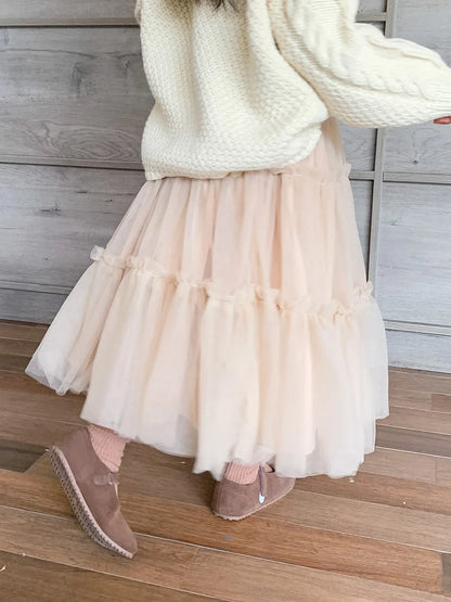 Spring Girls' Skirts Children's Trendy Versatile Large Skirt Hem Gauze Skirts Medium And Small Girls Fluffy Mesh Half Skirt