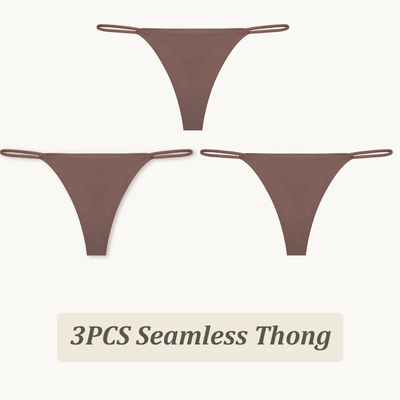 3PCS Seamless Thong Women Thin Strap Low Waist High Flexibility Panties Sexy Underwear Ladies Briefs T-back Comfortable Women