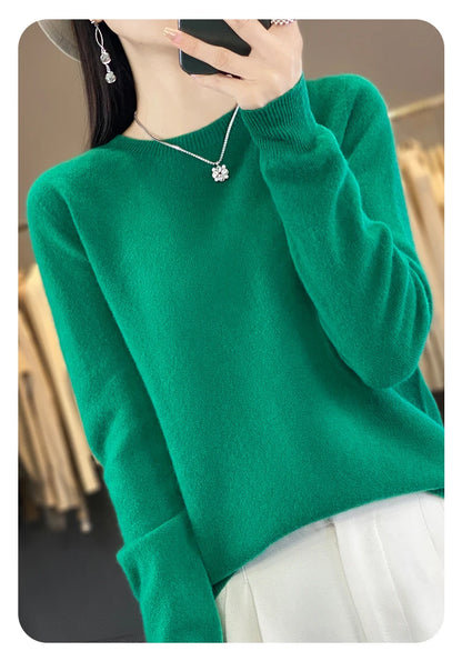 Women 100% Pure Merino Wool Knitted Sweater Autumn Winter Fashion O-Neck Pullover Seamless Jumper Tops Cashmere Warm Clothes