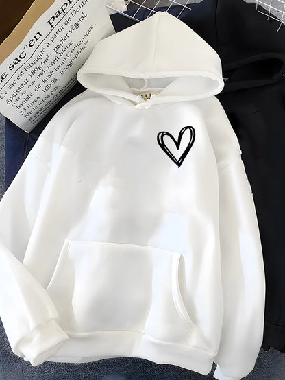 Hirsionsan Simplic Heart Print Women Sweatshirt Soft Casual Loose Vintage Female Hoodies 2023 Winter Warm Fleece Student Tops