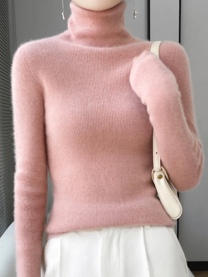 Women Turtleneck Sweater Autumn Winter Slim Basic Bottoming Pullover 100% Merino Wool Soft Kniwear Korean Popular Clothes Tops