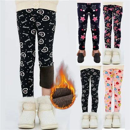 Korean Girls Pants Autumn Winter Children Trousers Warm Leggings Thicken Velvet Star Print Kids Pant Baby Girl Keep Warm Legging