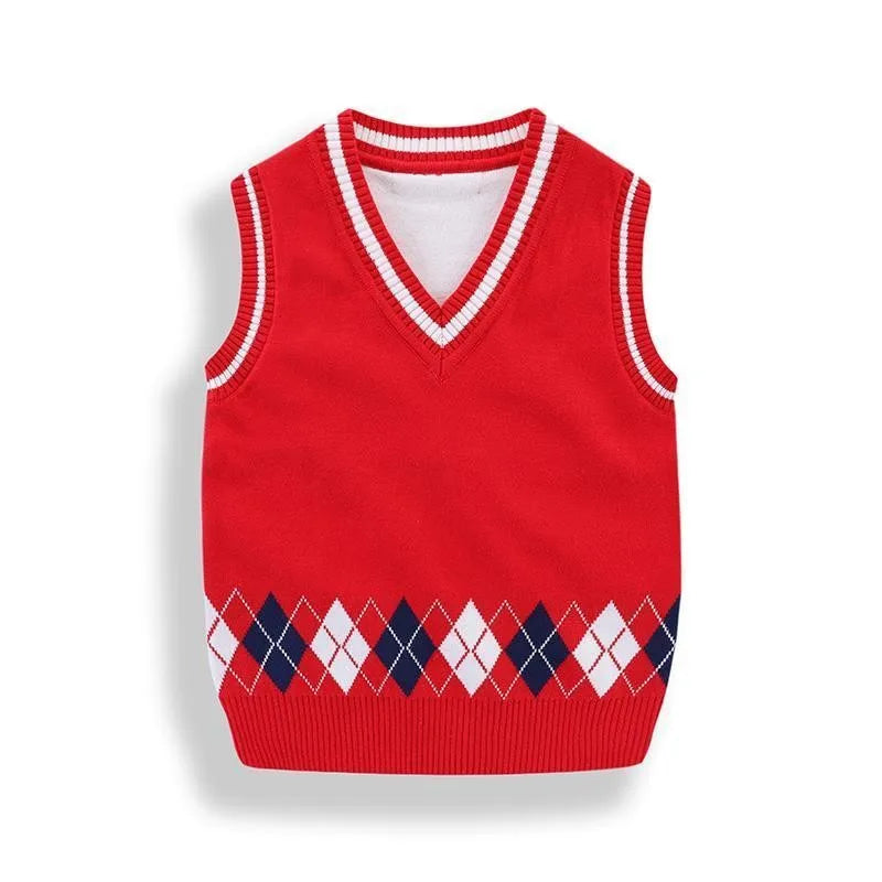 Kids Cotton Vests Spring Autumn , Boys And Girls Knit Sleeveless Sweater ,  V-Neck Children's School Waistcoat Top Clothes H6