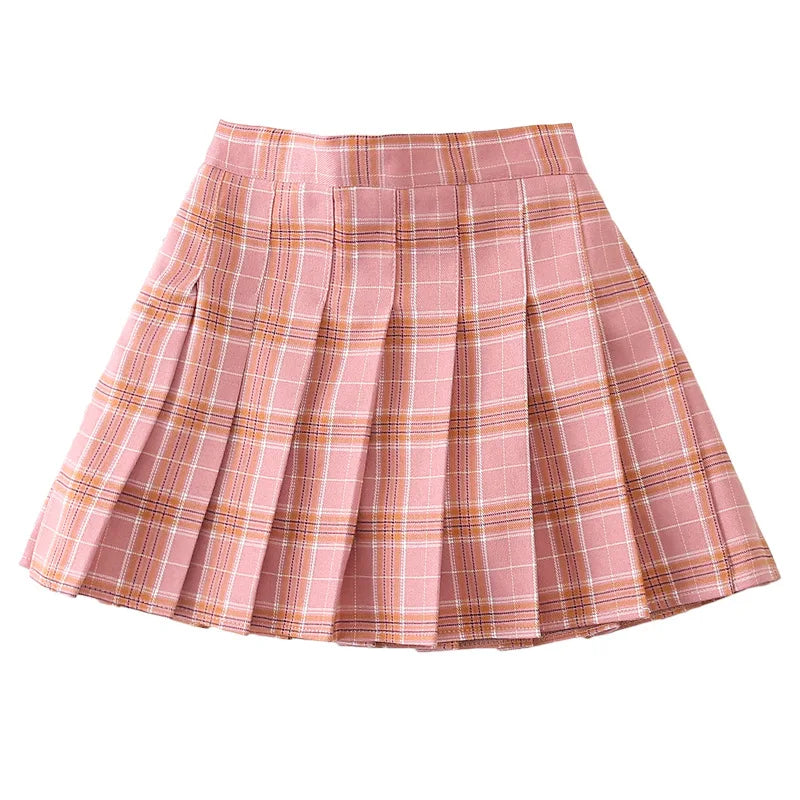 Vintage Pleated Skirt Girl Skirt for Summer Kids Plaid Cotton School Clothes Teens Girls Bottom Children Clothes Sukienka Kleid