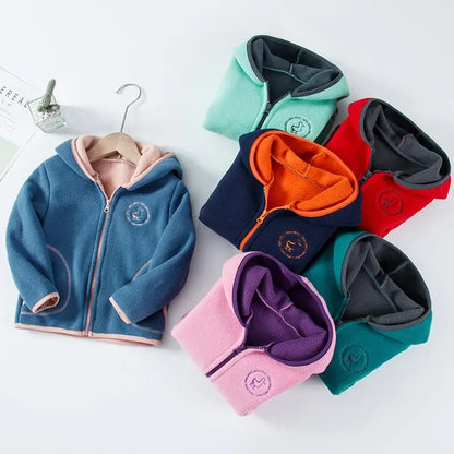 Brand Windproof Hooded Zip Full Fleece Child Coat Thicken Double Fleece Boys Jackets Kids Outfits Children Outerwear 2-14 Years