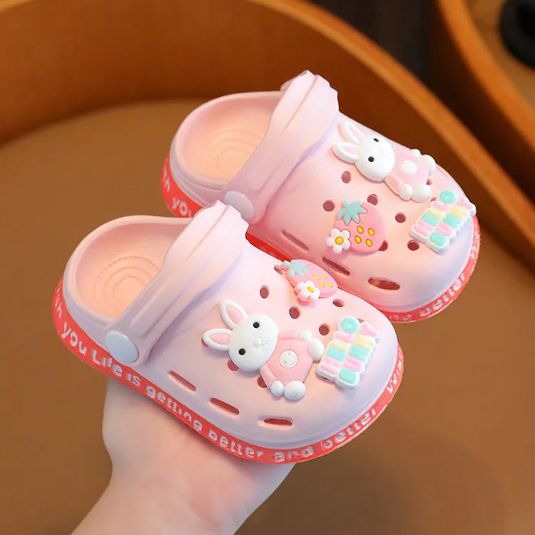 Kids Summer Outdoor Slippers Girl Baby Cartoon Pink Rabbit Antiskid Light Slippers Children Boys Cute Animal Sandals