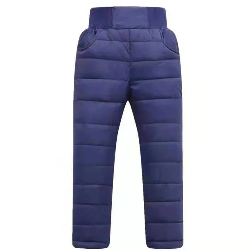 Casual Girl Boy Winter Pants Cotton Padded Thick Warm Trousers Waterproof Ski Bootcuts Elastic High Waisted Baby Kid Leggings