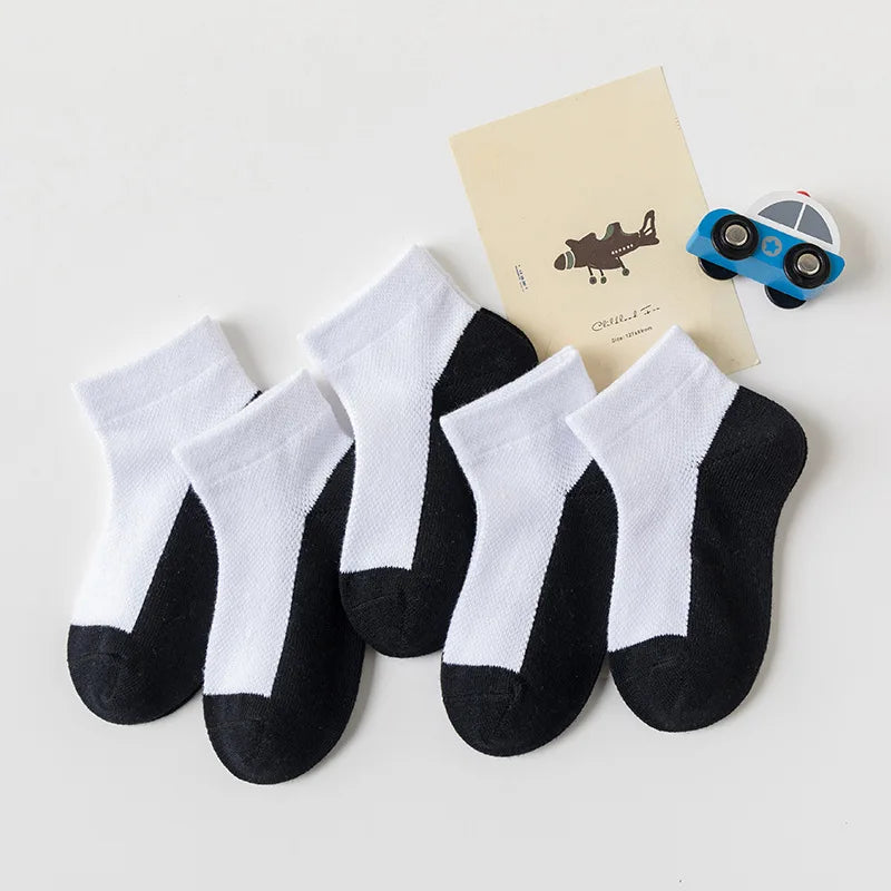 5 Pairs/Lot 2023 New Summer Children Socks Cotton Kids Teen Fashion Black White Gray For 1-12 Years Student Baby Girl Boy Socks