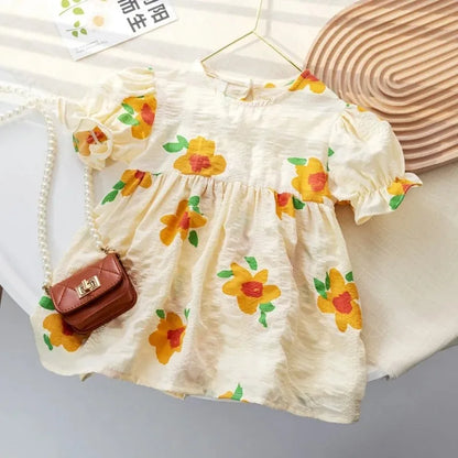 New Girls Summer Princess Dress Breathable Short-Sleeved Dress Lady Sweet Floral Vestidos Children'S Clothing Baby Kids Clothes