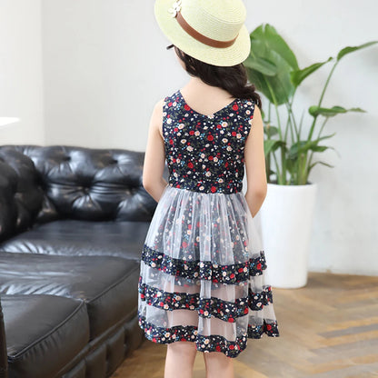 Girls Summer Dress Floral Pattern Kids Party Dresses For Girls Sleeveless Kid Dress Casual Style Children's Costumes For Girls