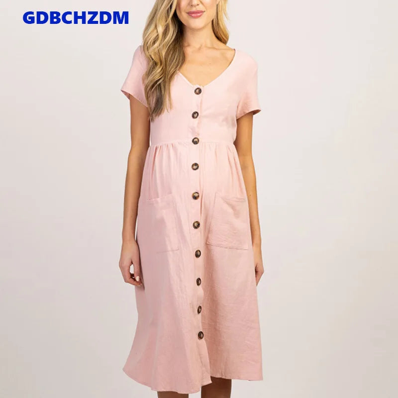 Maternity Clothes 2022 Spring Summer Pregnant Women Dress Casual Sexy V Neck 3/4 Sleeve Solid A-line Dresses Vestidos Plus Size