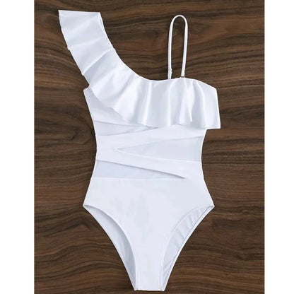 Women Sexy Bikini Slim One-shoulder Three-dimensional Ruffled Beachwear One-piece Swimsuit Push Up Bodysuit Beach Bikini