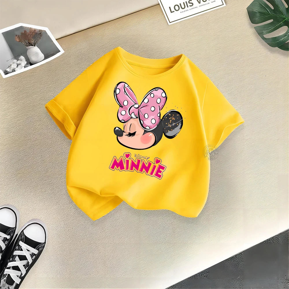 Disney Mickey Minnie Cartoon Printed Boys Girls Street Cotton T-shirt Baby Comfort Crewneck short sleeve top T-shirt top