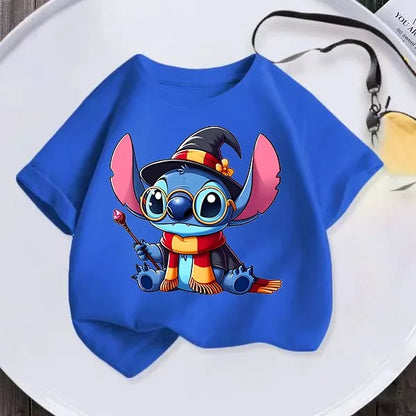 Disney Kids kawaii Clothing T-shirt Teen Playful Stitch Print Comfy crew neck Top Boys Girls Casual short sleeve