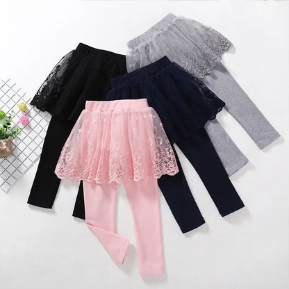 Girls Leggings Lace Princess Kids Skirt-pants Summer Autumn Clothing Children Slim Puffy Skirt Pant Trousers 2-6 Years Clothes