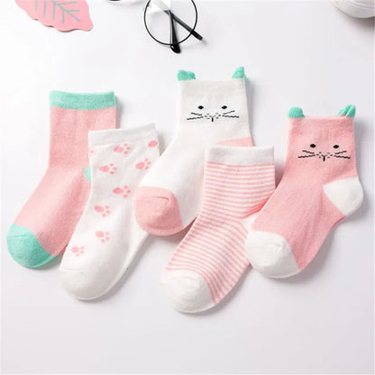 5 Pair/Lot Kids Cute Soft Cartoon Cotton Socks Boy Girl Baby Warm Stripe Dots Fashion Sport Socks Autumn Winter Children Gift