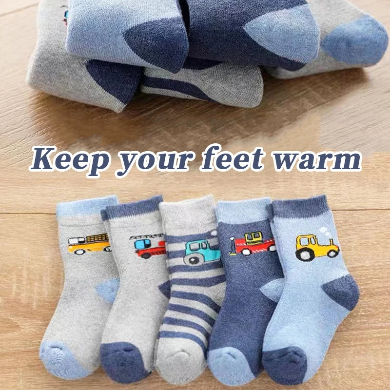 5Pairs 1-16Years Terry Socks for Children cartoon children's fashion wholesale to resell socks little car  Delicate and soft