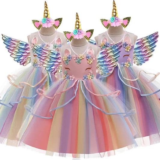 Baby Girl Unicorn Dress Cosplay Costume Birthday Party Princess Dress Sleeveless Wedding Christmas Outfit Kids Girl Clothing