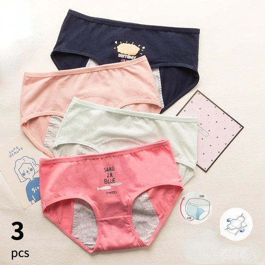 3pcs Cute Cartoon Girls Menstrual  Panties For Teenager Leakproof Physiological Period Underwear Children Panties for periods