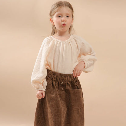 100% Cotton Retro Corduroy Girl's Skirt Autumn And Winter New Thickened Baby Girl Rustic Style Elastic Waist Casual Loose Skirts