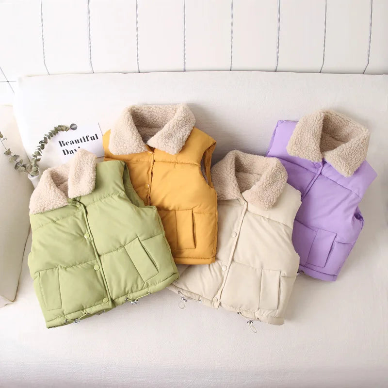 Winter Baby Kids Thick Vests Baby Girls Outerwear Plus Velvet Sleeveless Coats Boys Jackets Warm Coats Toddler Children Vest