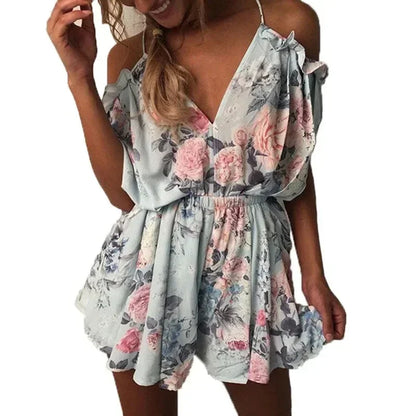 Bohemian Style Playsuit Floral Print Sexy Rompers Short Overalls Top Macacao Feminino Women Clothes Casual Summer Beach Jumpsuit