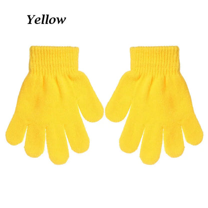 Kids Gloves Autumn Winter Keep Warm Boys Girls Candy Color Stretch Knitted Mittens Children Full Finger Gloves Clothes Accessory