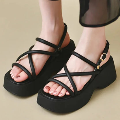 Fashion Cross Strap Platform Sandals for Women Summer Thick Bottom Gladiator Shoes Woman Casual Non-Slip Wedge Sandalias Mujer