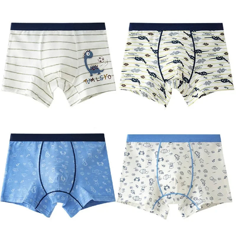 4Pcs/Lot Boys Boxer Children's Underwear Stripped Navy Blue Cato Underpants Boys'Clothing