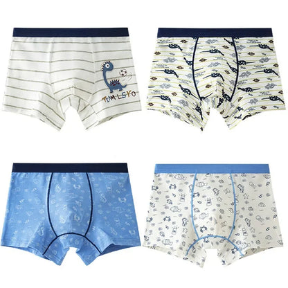 4Pcs/Lot Boys Boxer Children's Underwear Stripped Navy Blue Cato Underpants Boys'Clothing