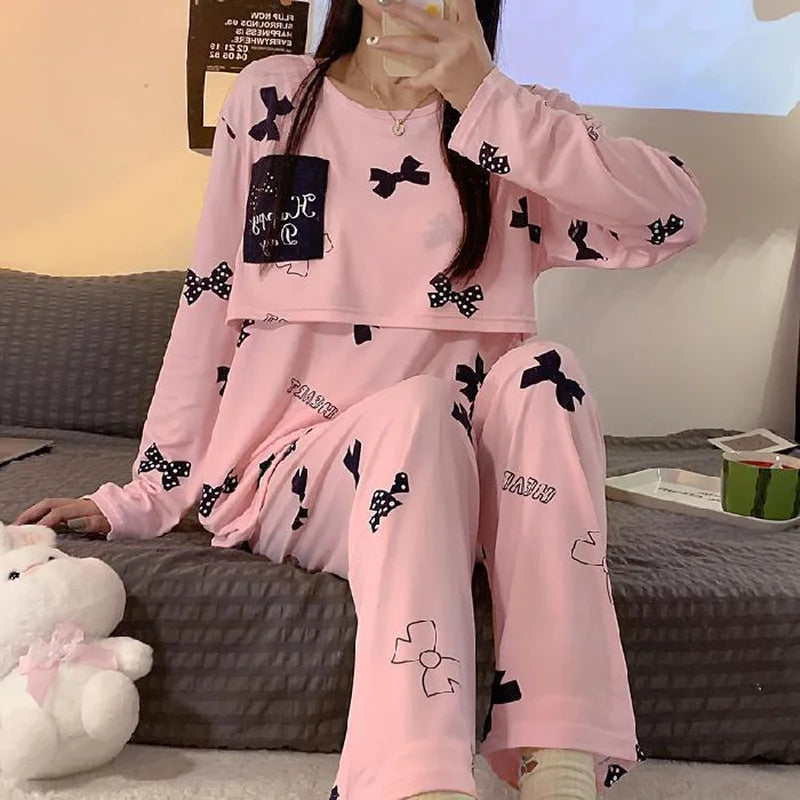 New Monthly Clothing 2-Piece Spring And Autumn Maternity Pajamas Summer Breastfeeding Suit Breastfeeding Pajamas Homewear