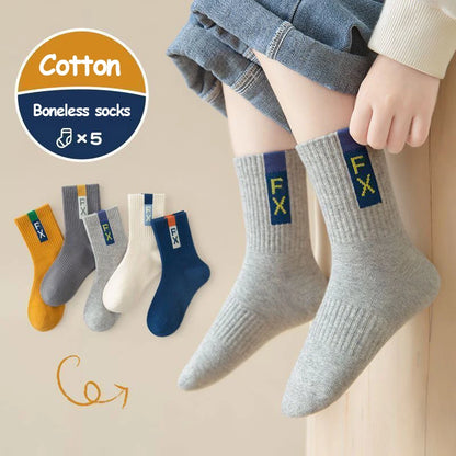 5Pairs 1-16Years  Children's Socks Selected Fabric  High Resilience Comfortable and Anti-Pilling Crew Casual Boys Sports Sock