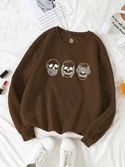 Women's Print Thermal Lined Crew Neck Loose Pullover Long Sleeve Plus Velvet Sweatshirt