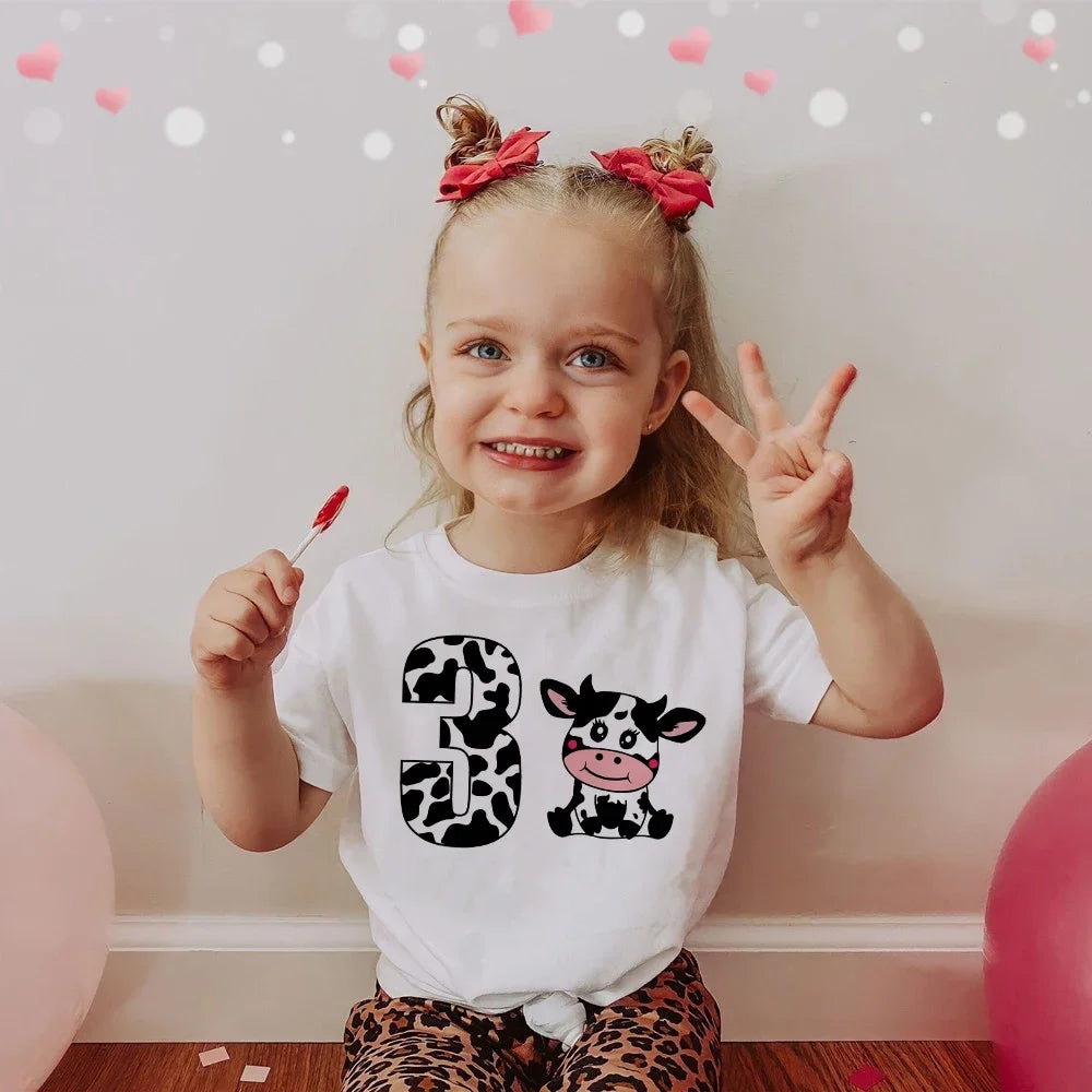 Cow Number Birthday Shirt 1-10 Birthday T-Shirt Wild Tee Girls Party T Shirt Cows Print Clothes Kids Gifts Fashion Tops Tshirt