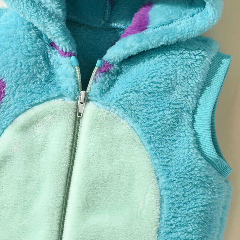 Baby Girl Fleece Hooded Vest with Cute Cartoon Design Warm Zip-Up Jacket for Toddler in Spring and Fall