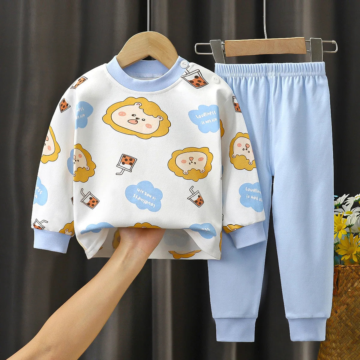 2024 Ins Autumn Children Boys 2PCS Pajamas Set Pure Cotton Warm Full Printed Stretch Kids Girls Sleepwears Toddler Girl Homewear