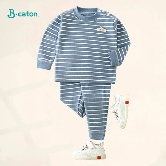 Autumn Winter Striped Pajamas for Kids Boy Girl Long Sleeve Cotton Children Sleepwear Thermal Child Underwear Long Johns Set