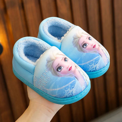 Disney Children's Cotton Slippers Frozen Anti Slip Warm Cartoon Priness Winter Home Floor Girls' Parent-child Baby Slippers Size