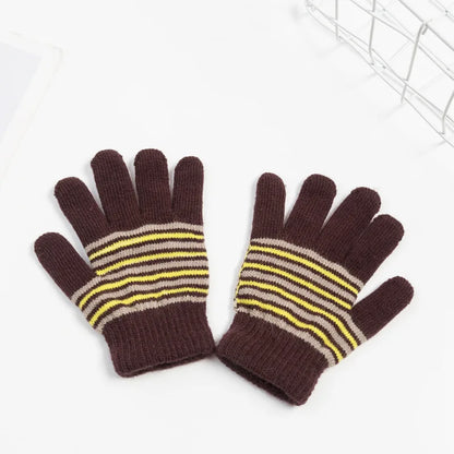 Fashion Striped Gloves Kids Winter Unisex Boys Girl Thick Warm Children Full Finger Mittens Glove For 4-7 Years