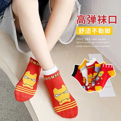 5Pair Children Socks Anime Kids Boys Short Sock Iron toddler Captain America Cartoon Baby Summer Spring Boat Spiderman Sock 3-8Y