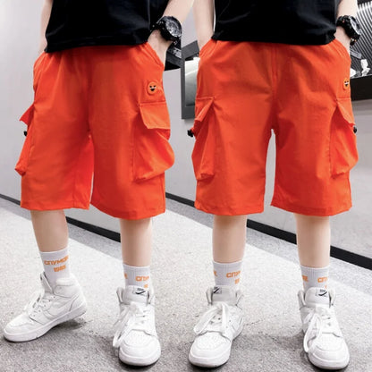 Summer Thin Children'S Clothing Shorts Boys' Loose Button  Short Cargo Pants American Street Style Hip Hop Shorts 6-15 Years