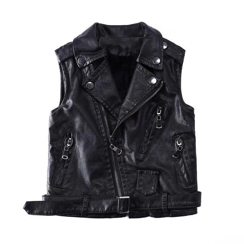 Baby Girl Pu Leather Vest Spring Autumn New Tops Children Soft Leather Jacket Kids Vest INS 2-8 Years Wz830