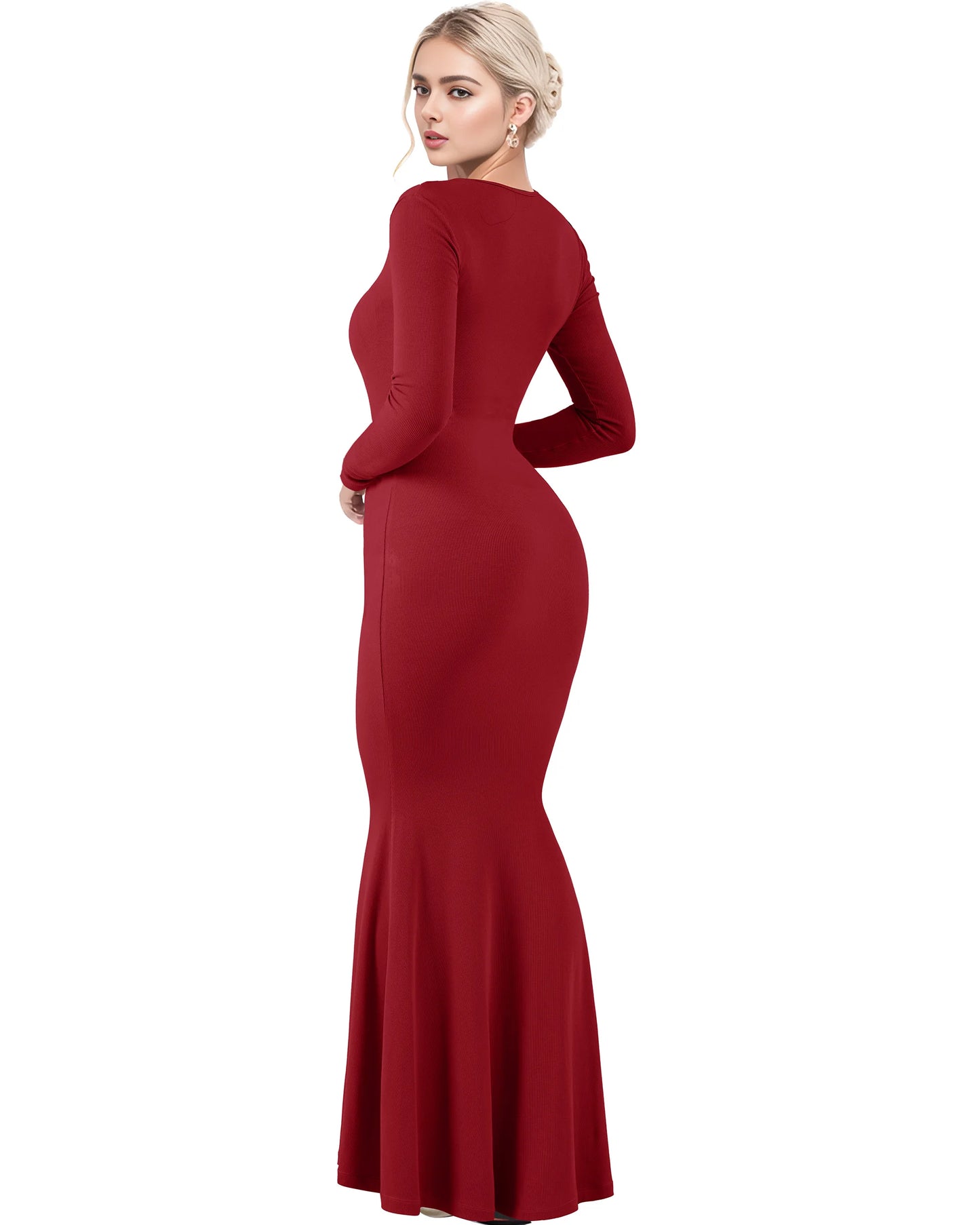 Long Sleeve Slim Bodycon Dress Women  Party Ruched  Evening Club Outfit Soild Color Autumn Winter Elegant Outfits Dress Ladies