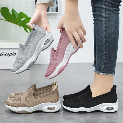 Women Casual Flat Breathable Knitted Sneakers Spring Autumn Sports Tennis Shoes Woman Fashion Slip on Soft Bottom Walking Shoes